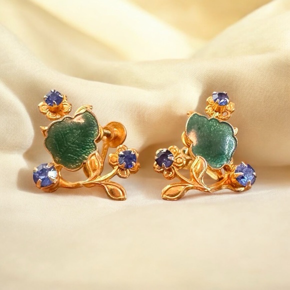 Vintage Enamel Garden Screwback Earrings - Picture 2 of 5